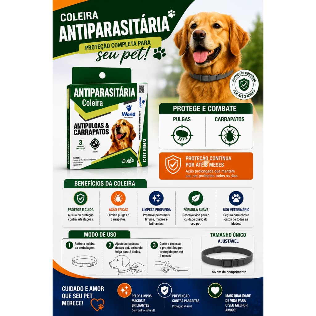 COLEIRA DUGS ANTIPULGAS E CARRPATOS 17G WORLD