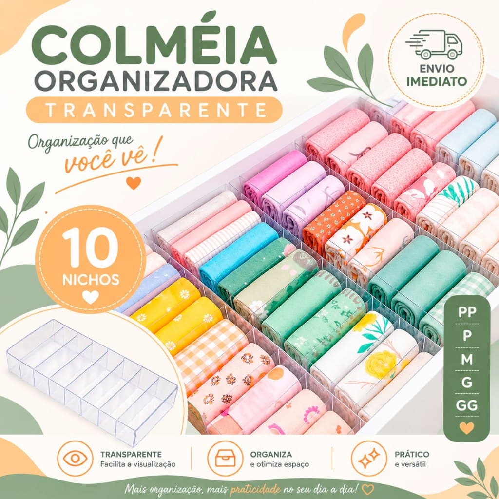 Colmeia Organizadora de Gaveta Clean Transparente PP, P, M, G, GG para Gavetas e Closet