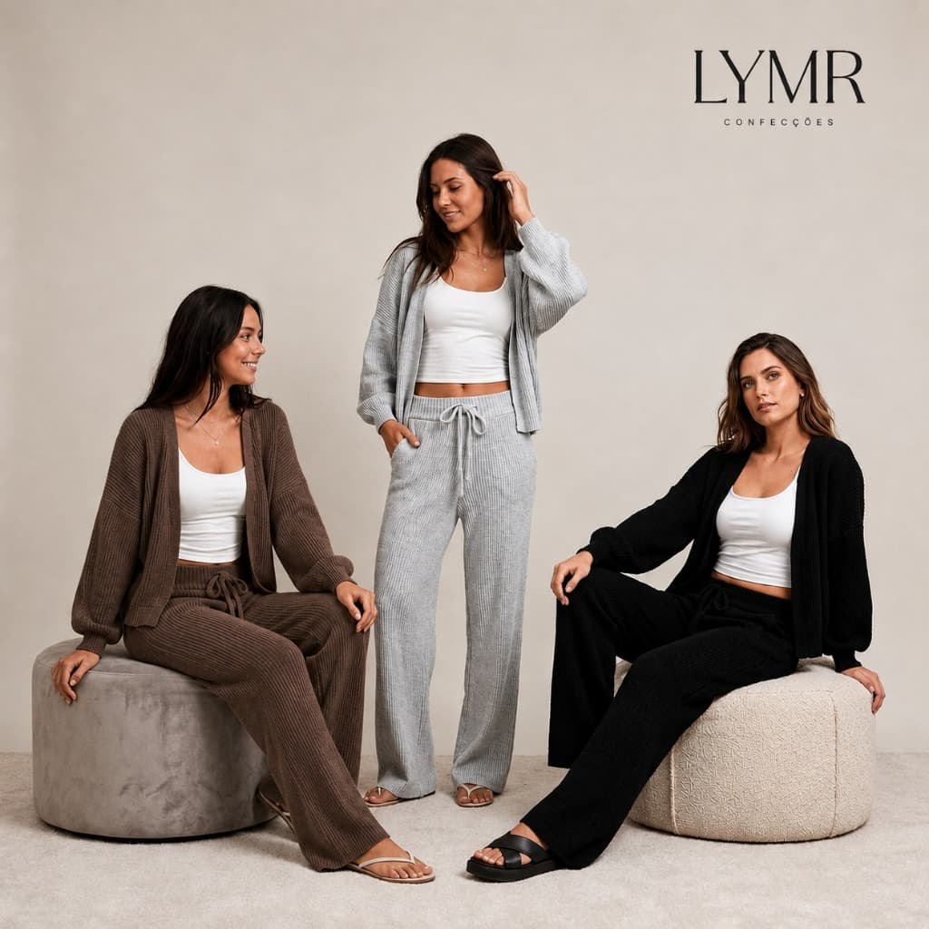Conjunto Feminino de Tricot Mousse Premium Casaco Cardigan Calça Pantalona Com Amarração Tricô Fio Musse Moda Blogueira