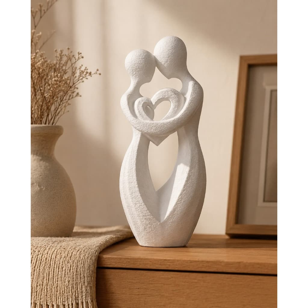 Estátua Casal Romântico Minimalista Decorativa 3D - Enfeite Sala e Quarto