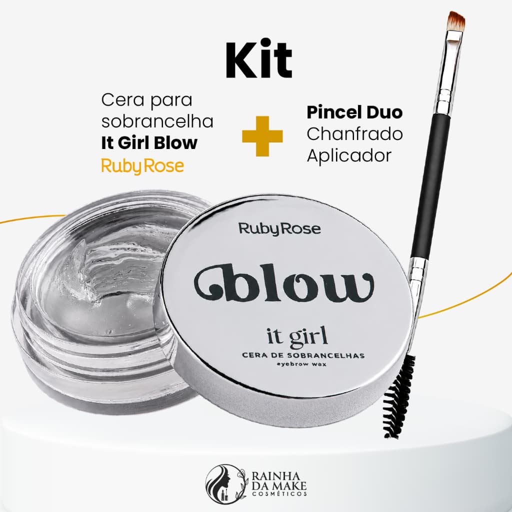 Kit Cera Para Sobrancelha It Girl Blow Ruby Rose + Pincel Duo Chanfrado Aplicador