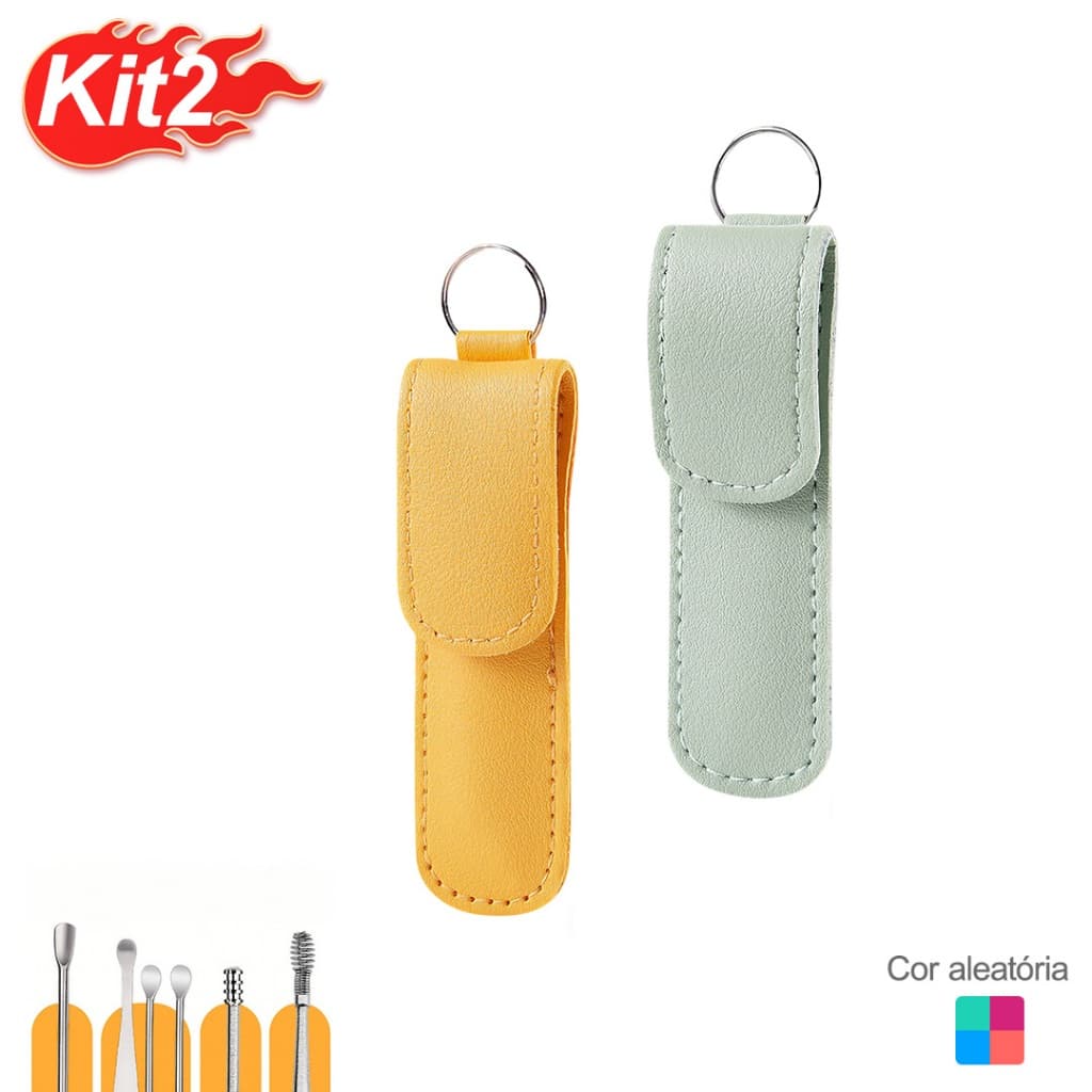 Kit 6 Peças limpador de ouvido Limpeza de Ouvido em Aço Inoxidável com Estojo Portátil
