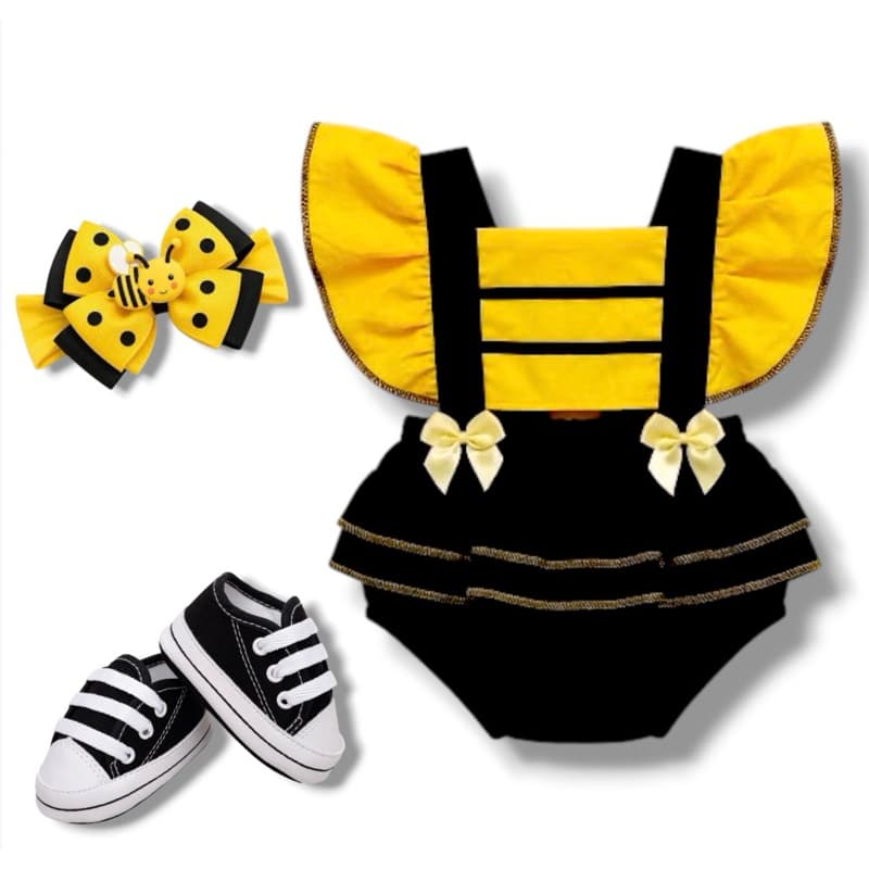 Romper Jardineira abelinha Roupa Bebê Body Temático abelha Melhores Temas Meninas