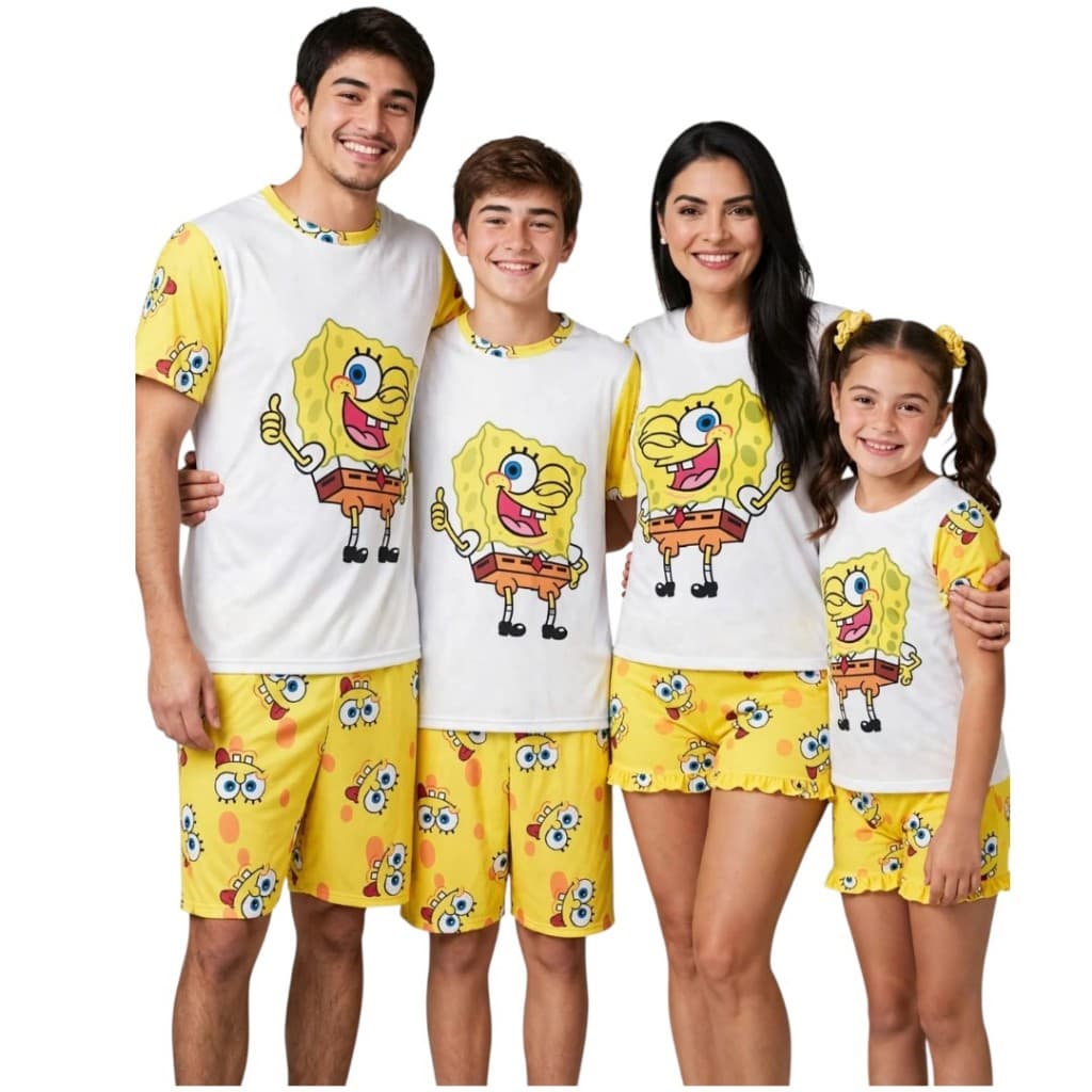 Kit 4 pijamas Familia verão baby doll conjunto bob esponja para dormir personagens luxo