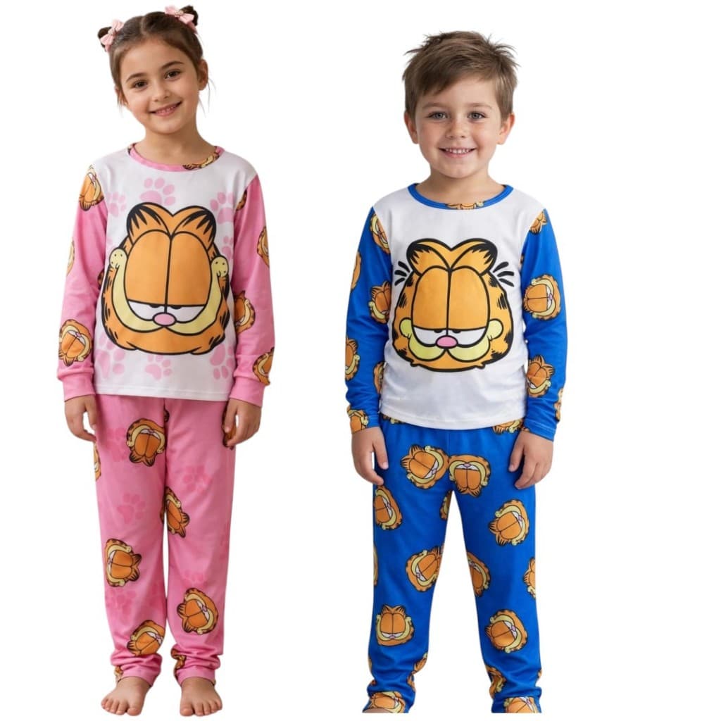 Pijama infantil inverno conjunto manga longa e calça personagem garfird luxo frio