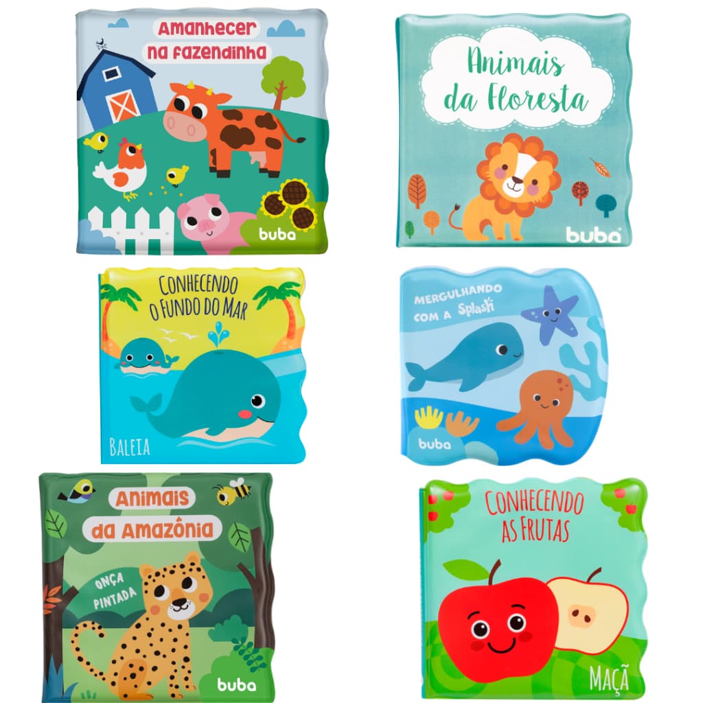 Livrinhos para banho - animas frutas  floresta ,fazenda aventura  e splash muda de cor Buba