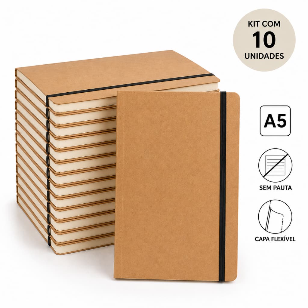 10 Caderneta Bloco Caderno em Kraft Sem Pauta 80 Páginas Amareladas Bullet Journal KIT