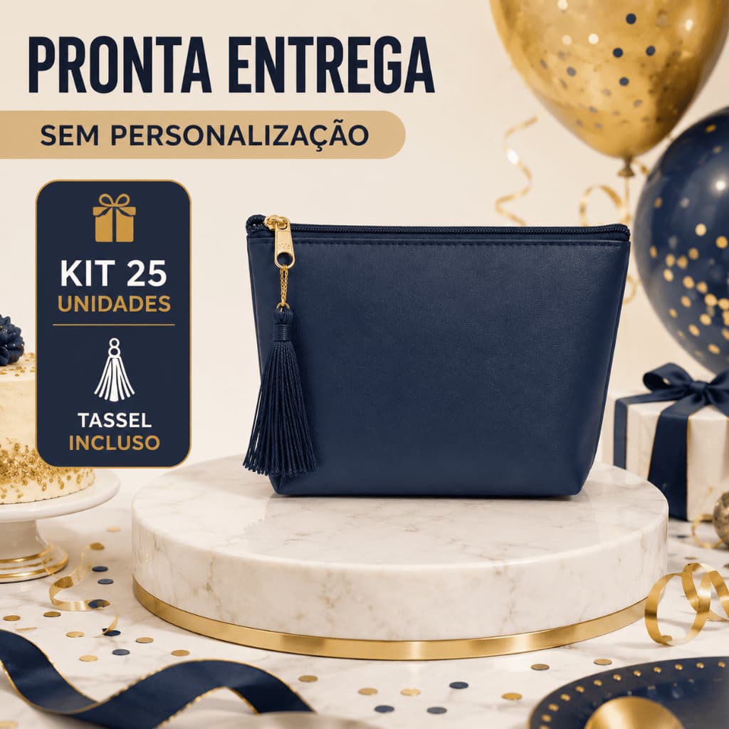 Kit 25 Necessaires Lisas Marinho com Tassel  Aniversário e lembrancinhas - Pronta Entrega