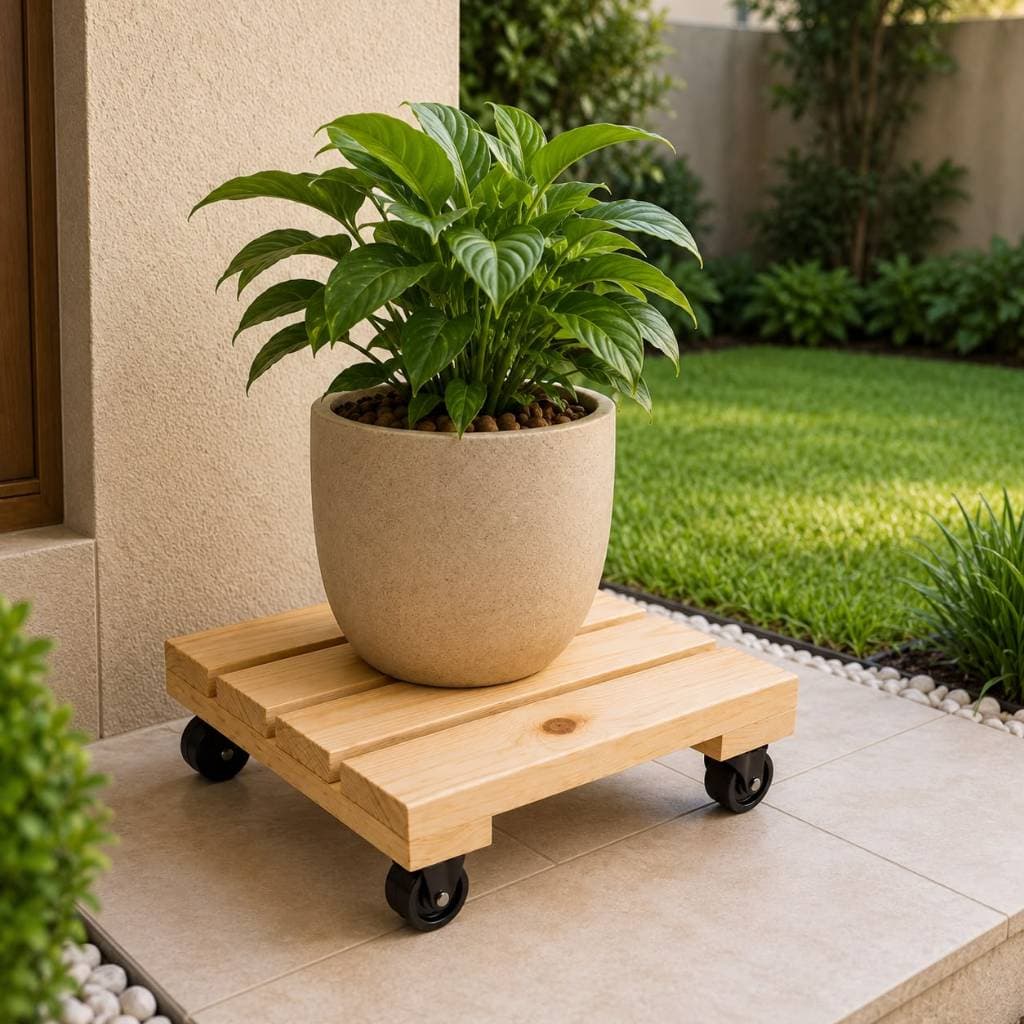 Carrinho para Vaso de Planta com Rodinhas Suporte de Madeira