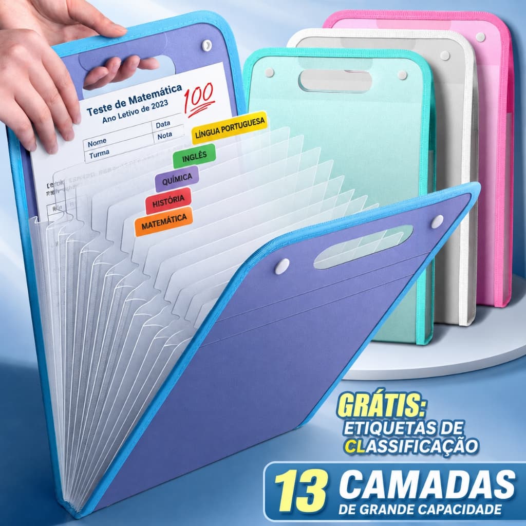 Kit Pasta Sanfonada Com 13 Divisórias ou Pasta Prancheta Tamanho A4 Escritório Escolar