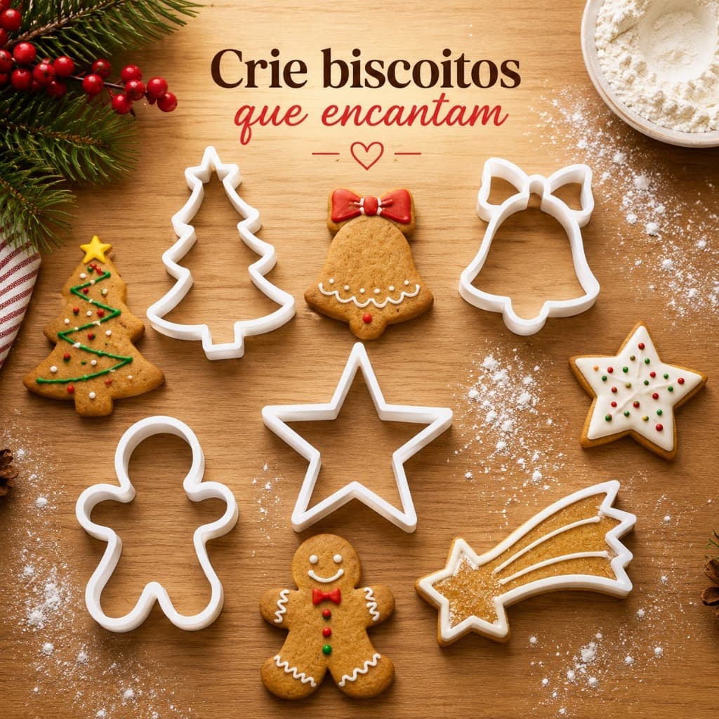 NATAL - KIT C/5 Cortador Massas Biscoito Natalino Pasta Americana Artigo de Confeitaria Natal Biscoito