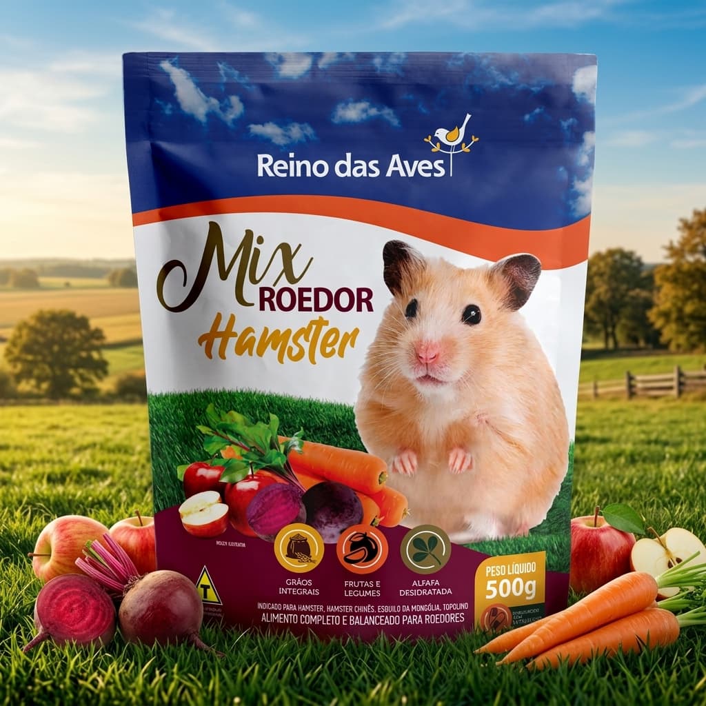 Ração Mix Roedores Hamster 500g Alimento para Hamsters Reino das Aves