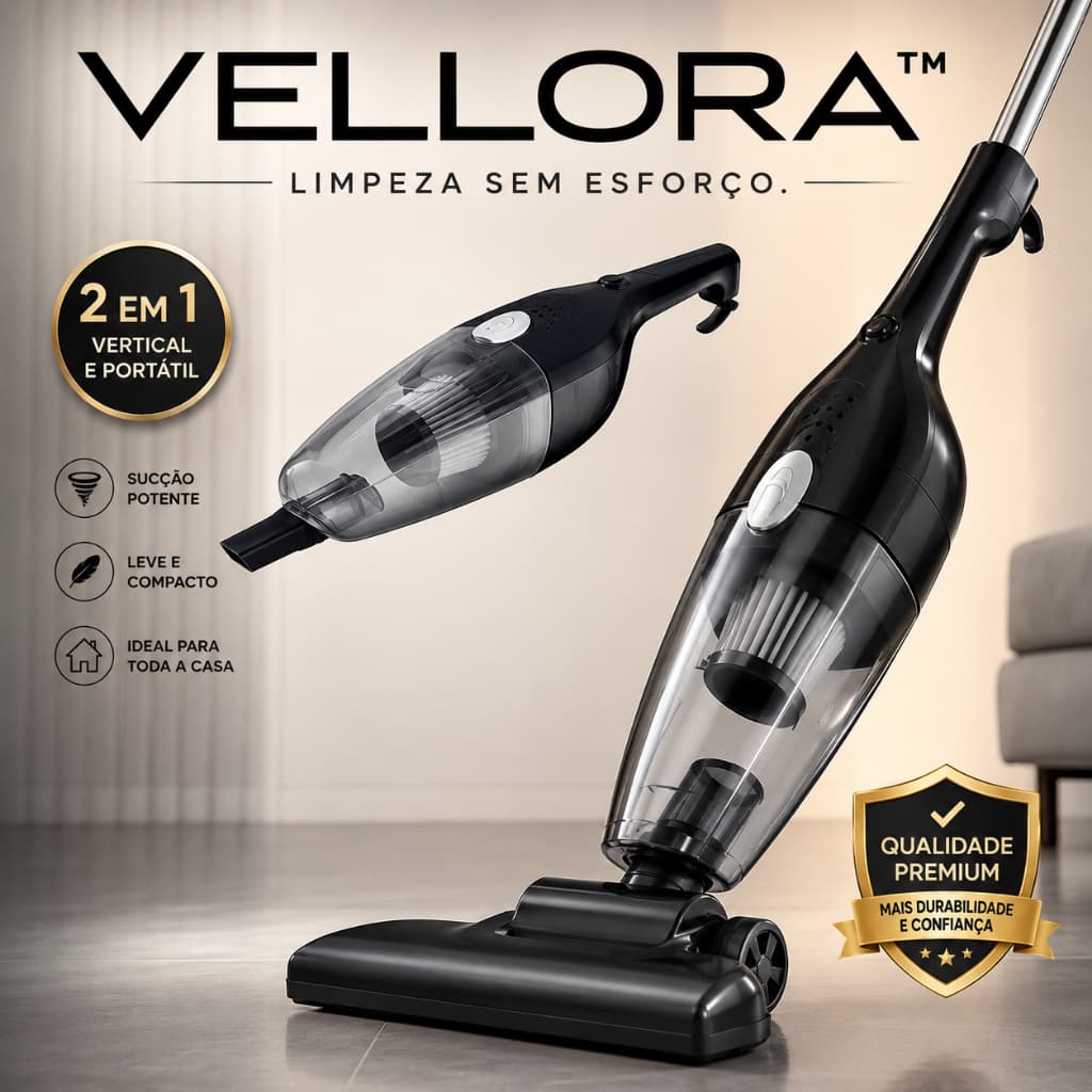Aspirador de Pó Vellora 2 em 1 Vertical e Portátil 110V Compacto Potente para Casa, Sofá e Carro