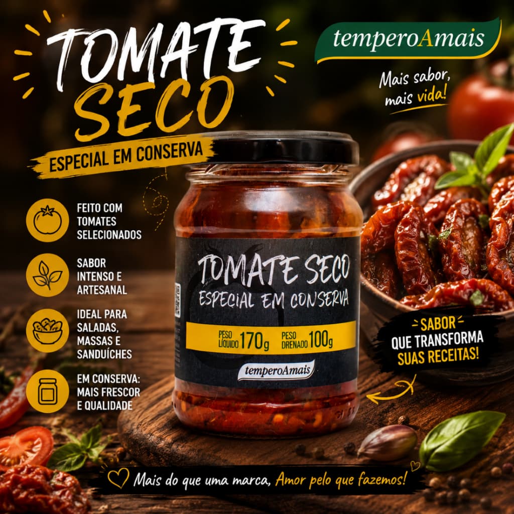 Pote Tomate Seco em Conserva  170g Importado Sabor e Qualidade Tempero A mais Cozinha/Churrasco