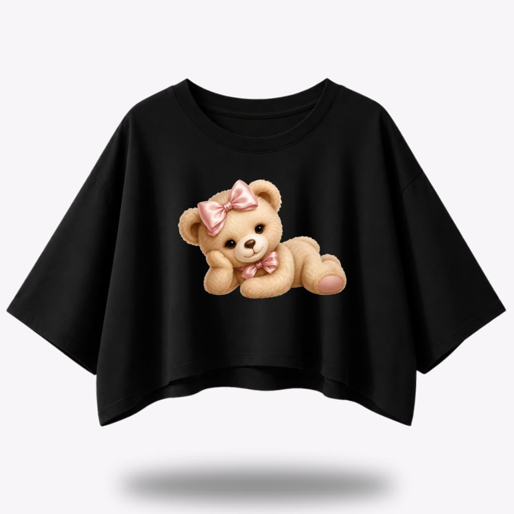 Cropped Feminino Oversized Estampado Ursinha Fofa Camiseta Feminina T-shirt Moda Feminina Para Mulheres