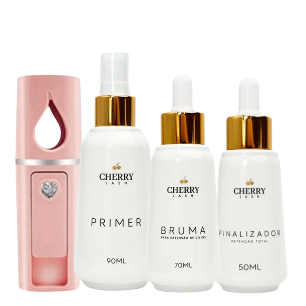 Kit retenção cherry (primer + bruma + finalizador+ nanomister) para extensão de cílios