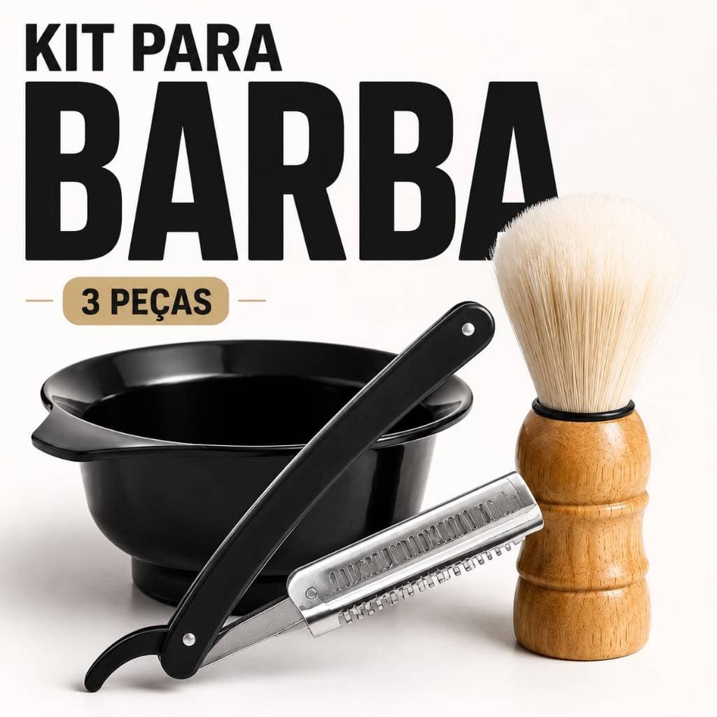 Kit Barba 3 Peças Navalhete Pincel Pote para Barbear Kit Barbeiro