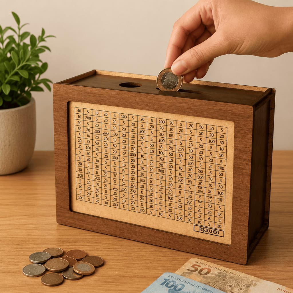 Cofre Desafio 2mil Caixa Dinheiro De Madeira Método Japonês Mdf 20x15cm