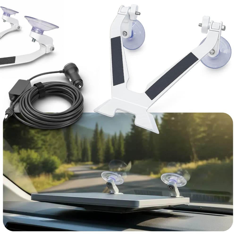 Kit P Starlink Mini Suporte Aço Painel Ventosas + Cabo 12v DC Estabilizador de Tensão Veicular Carro Vidro
