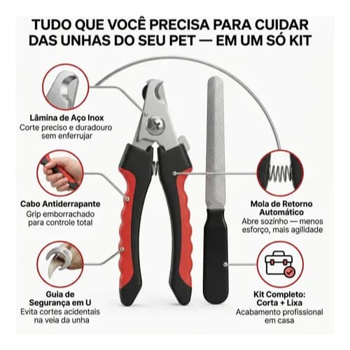 Kit Cortador Alicate + Lixa Unha Pet Cães Gatos Profissional