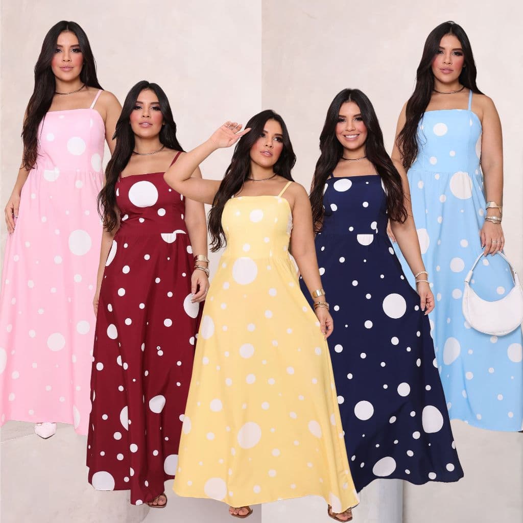 Vestido Longo Feminino Estampado Bolinhas Poá Soltinho Casual Elegante