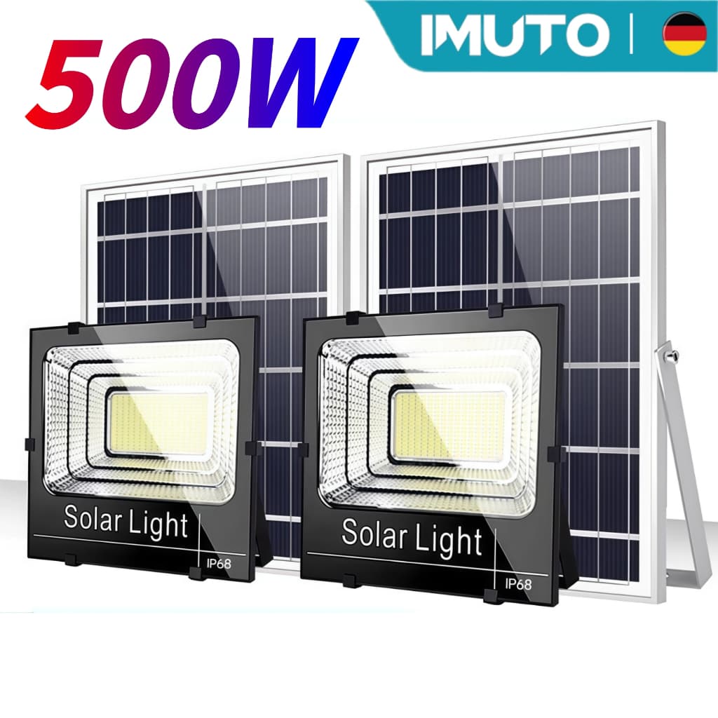 IMTUO Refletor Solar LED 500W IP69 ProvaD'Agua Luz Externa Super Forte comPainel Solar e Bateria