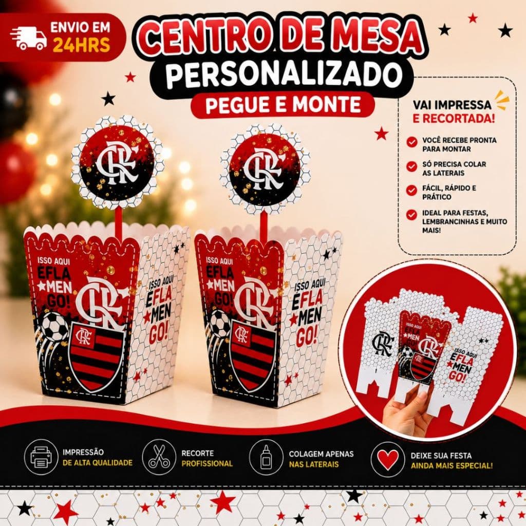 Kit 10 Centro de mesa Vermelho e Preto Personalizados /Lembrancinha de Festa /Aniversário PEGUE E MONTE