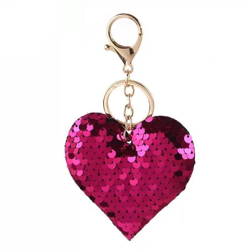 Chaveiro em Coração de Paetê - Rosa Pink