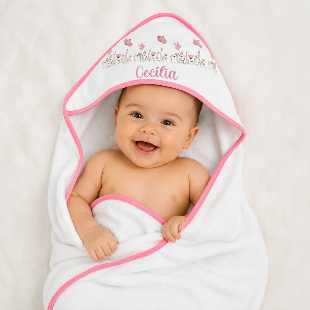 Toalha de Banho Bebê Personalizada com Nome e Capuz – Toalha Infantil Menino e Menina