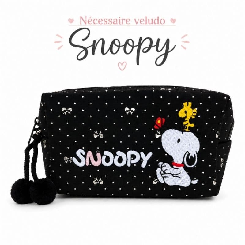 Nécessaire Veludo com Brilhos Snoopy  Feminina Maquiagem Bolsa Organizadora