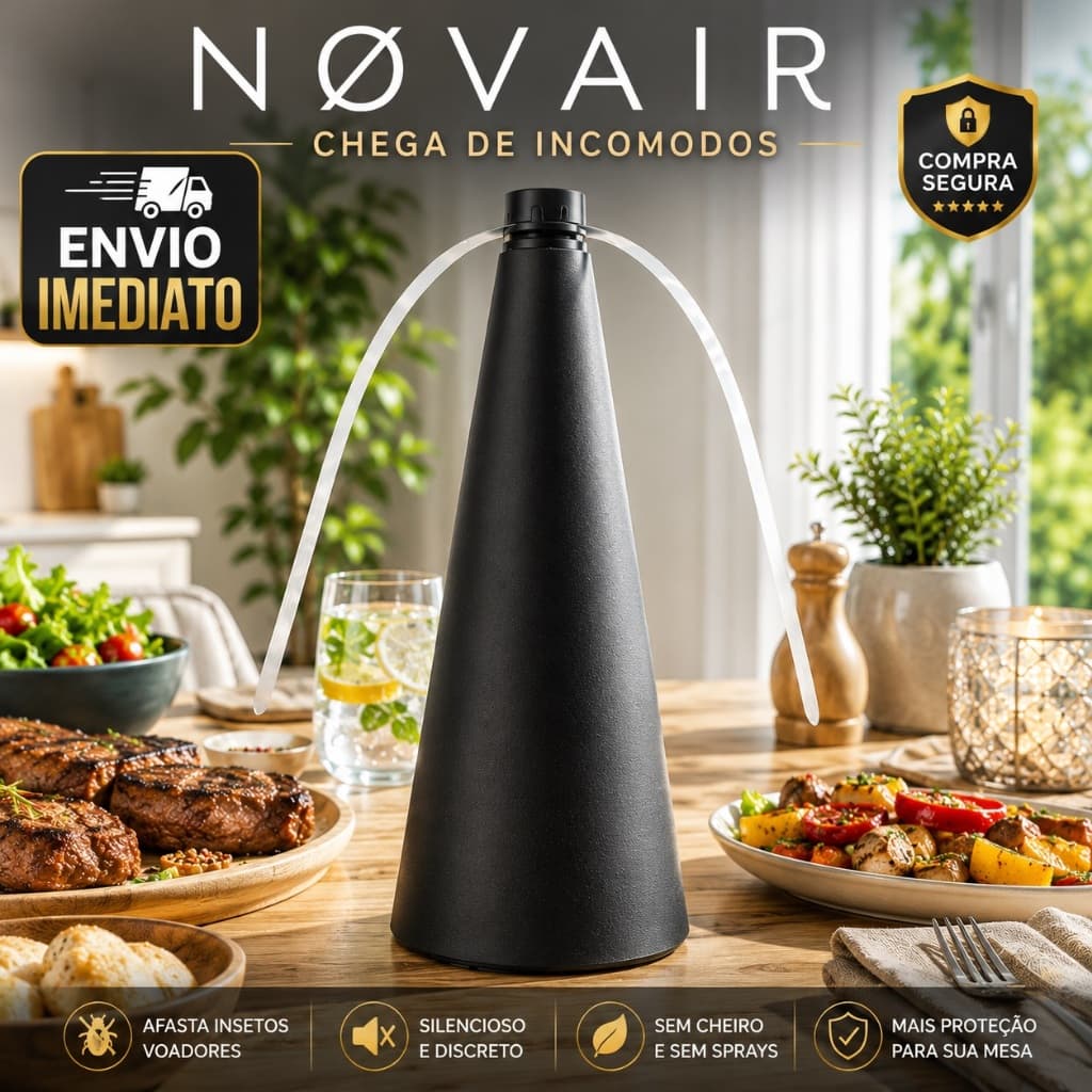 Ventilador Repelente de Moscas e Insetos NØVAIR 25cm para Mesa Churrasco Portátil