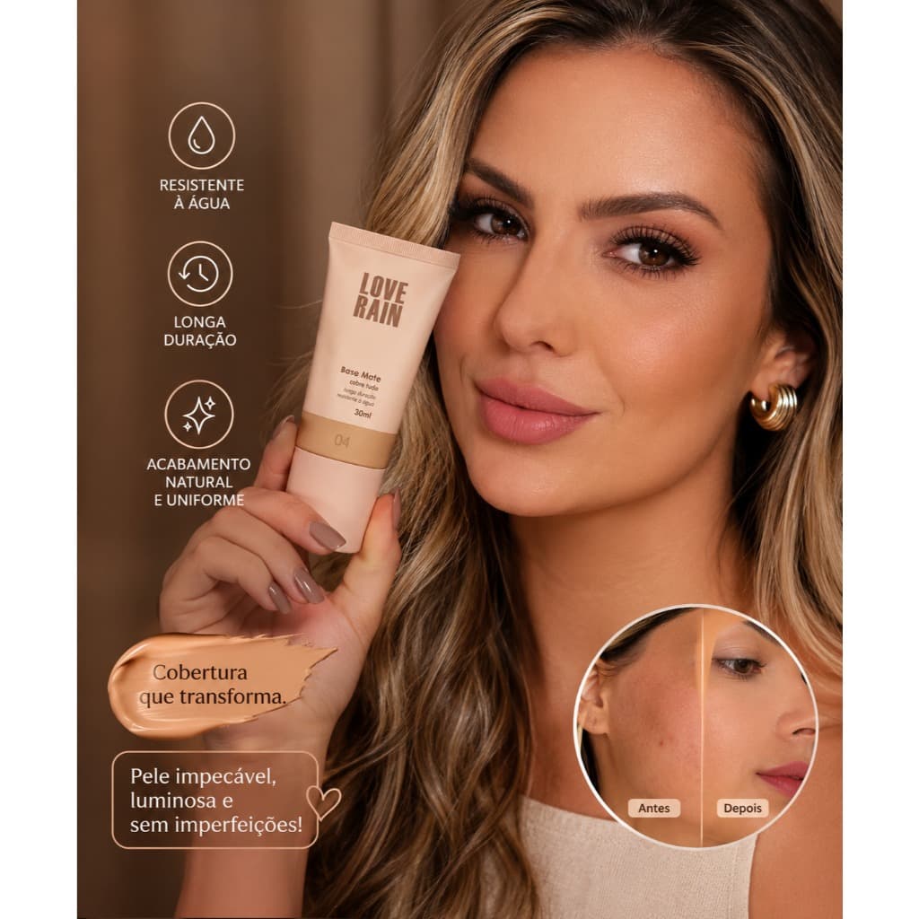 Base Mate Love Rain 30ml Alta Cobertura Resistente à Água Longa Duração
