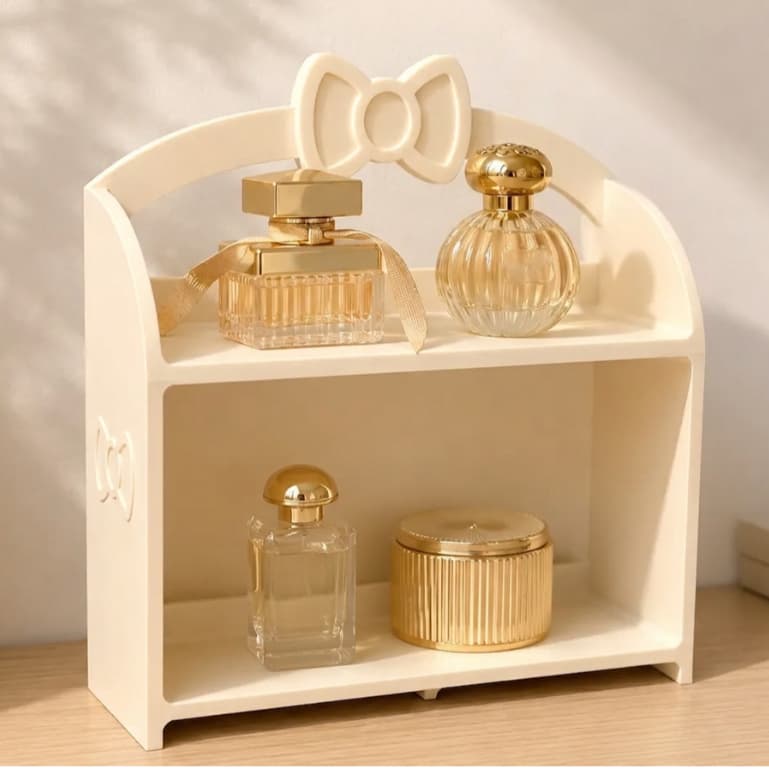 Prateleira de Mesa Decorativa com 2 Nichos – Organizador para Quarto, Maquiagem Perfume e Decoração