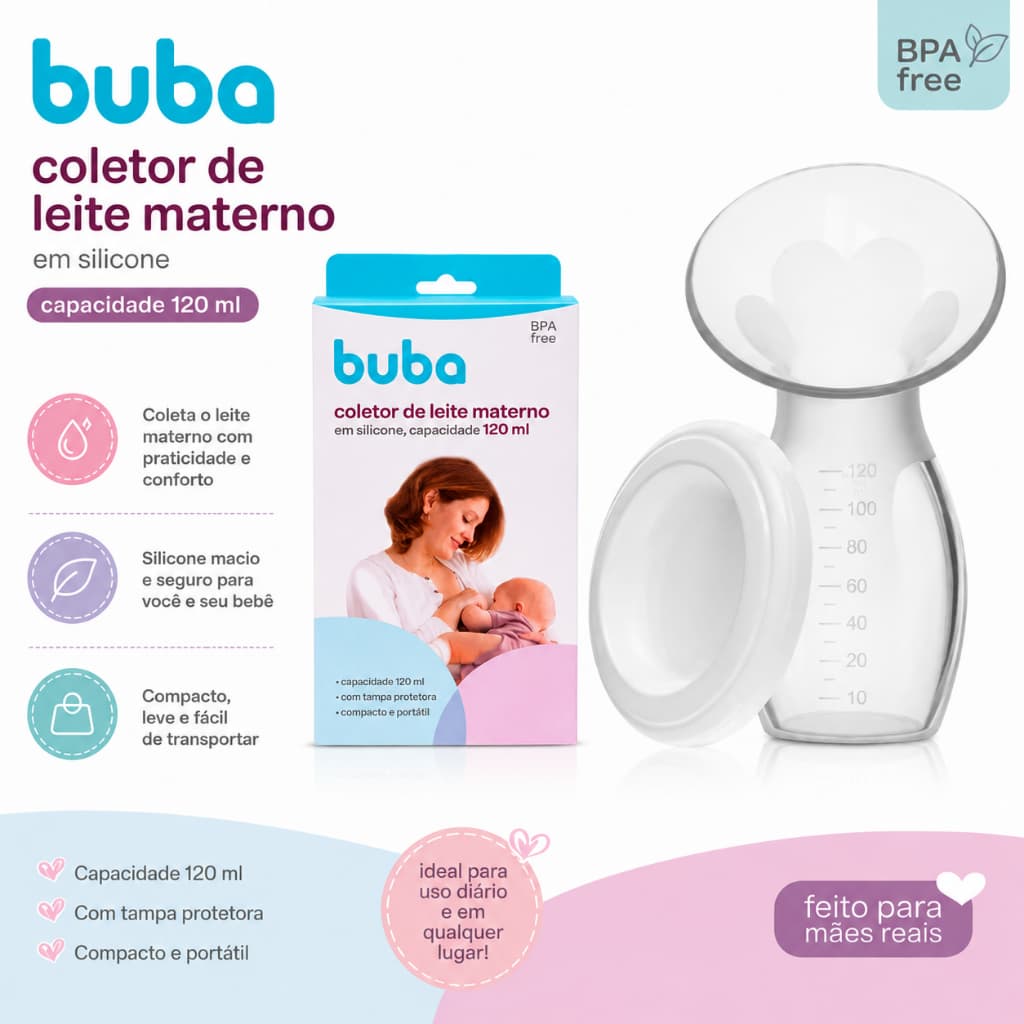 Coletor de Leite Materno Buba 120ml em Silicone Macio Aleitamento