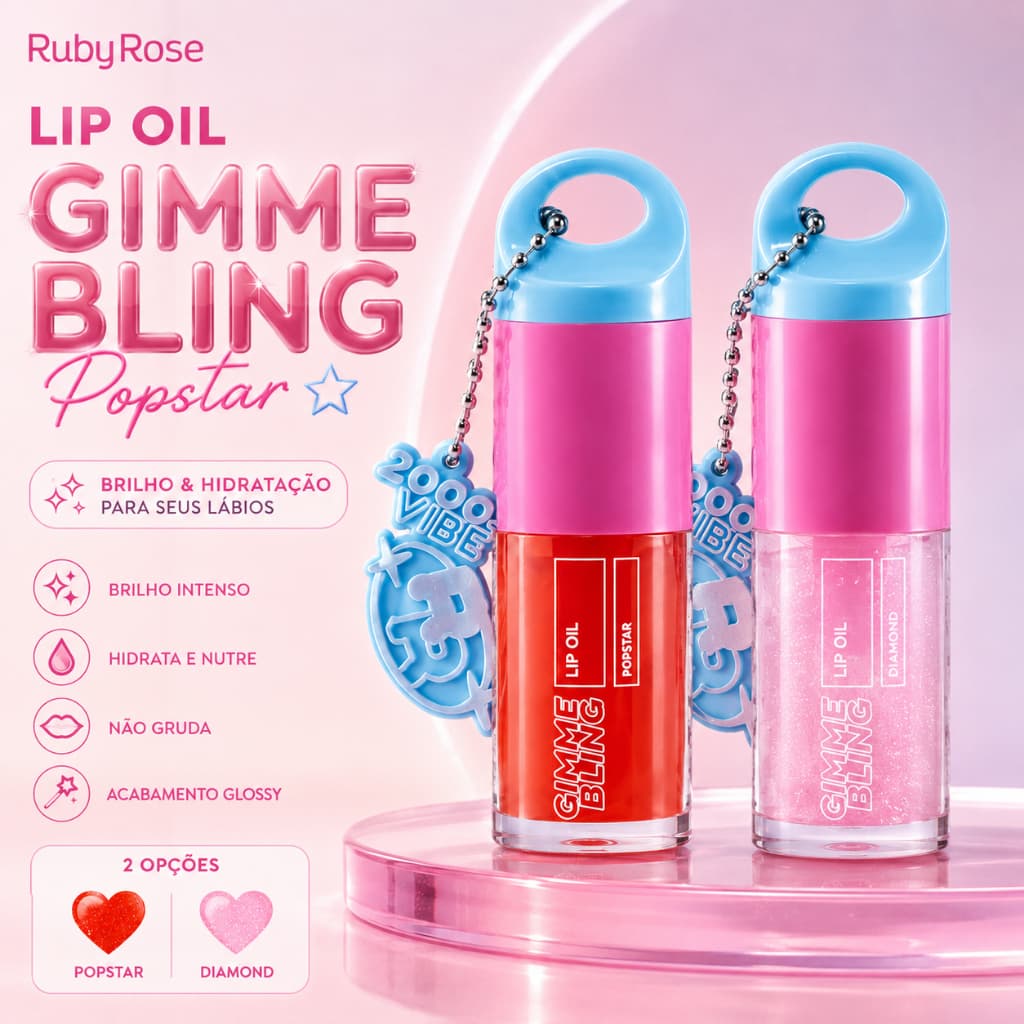 Lip Oil  Popstar Ruby Rose – Hidratação e Brilho Labial