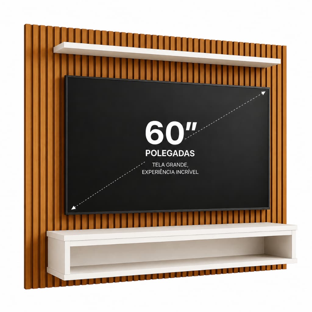 QUEIMA DE ESTOQUE! Painel para TVs Até 60 Polegadas 140 cm Ripado 3D - Prateleira e Nicho Amplo para Sala e Quarto
