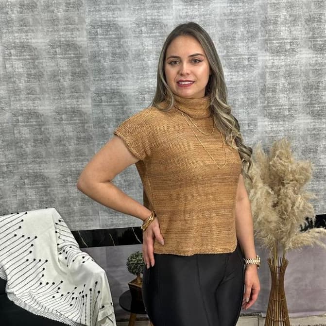 Blusa Tricô Feminina Sem Manga Gola Alta Tricot  Premium Casual