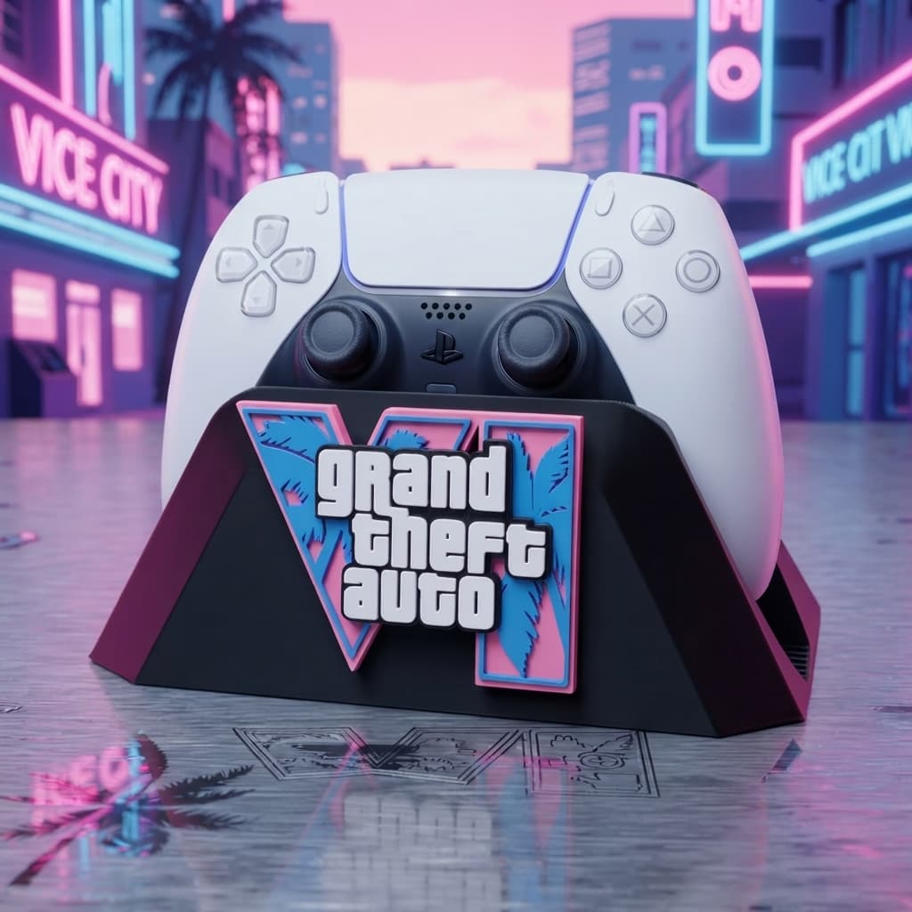 Suporte Para Controle PS5 Decorativo Estilo GTA VI Vice City - Modelo com Muscle Car e Sem