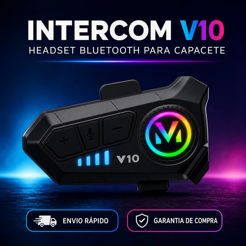 Fone de Ouvido Capacete Moto Bluetooth Intercom V10 Led RGB Microfone HD GPS Atende Chamada