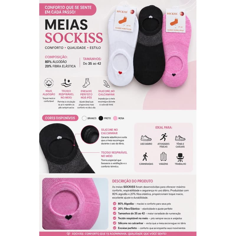 meia soquete feminina 35-42, meia algodão
