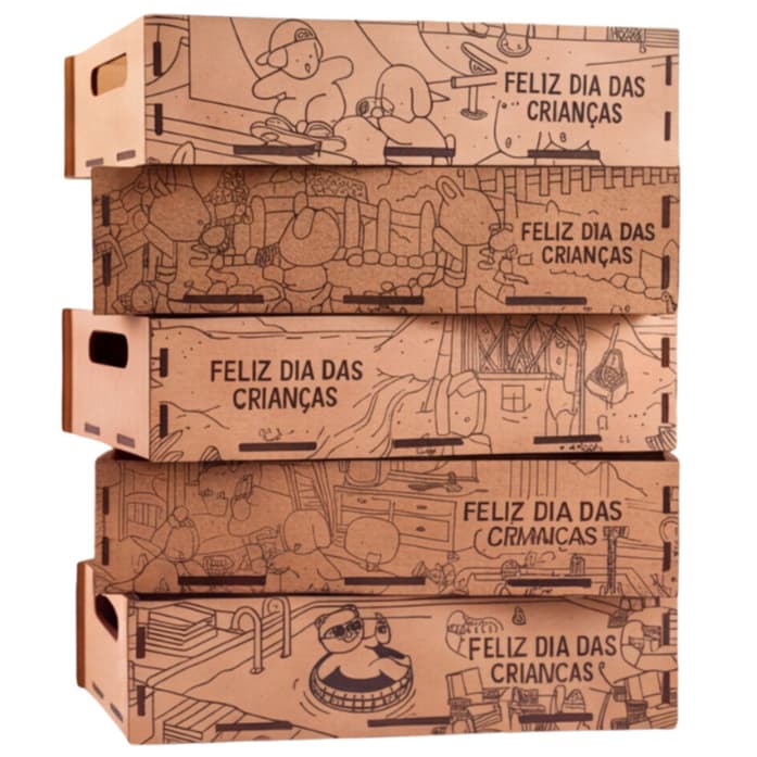 Kit 5 Bandejas Cesta MDF 20x15 Dia das Crianças Lembrancinha Presente Festa Infantil Decorada