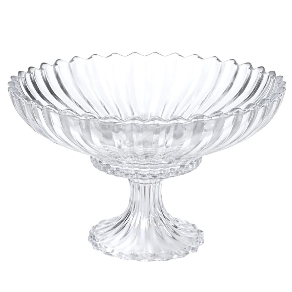 Fruteira de Vidro Com Pé Reforçado Geneva Oval Redonda Design Moderno Vidro Lapidado Mesa Posta
