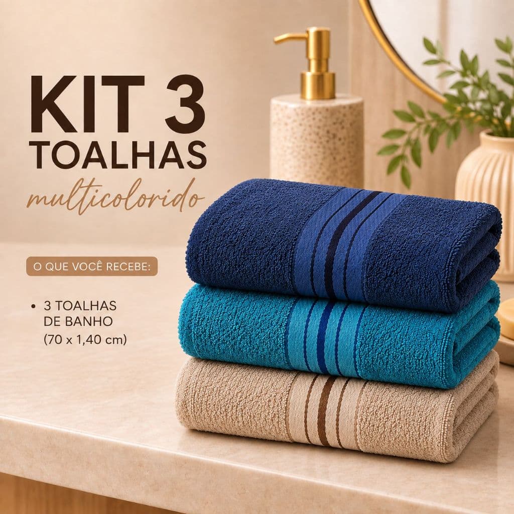 Kit 3, 2 ou 4 Toalha de Corpo Listras Macia Grande Alta Absorção Diário Confortável Banheiro Grossa Secagem Rápidaa