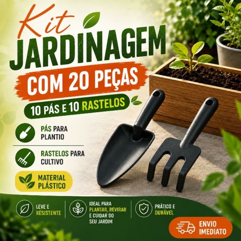 Kit Jardinagem 20 Peças 10 Pás + 10 Rastelos Plástico para Plantas Vasos Jardim Horta