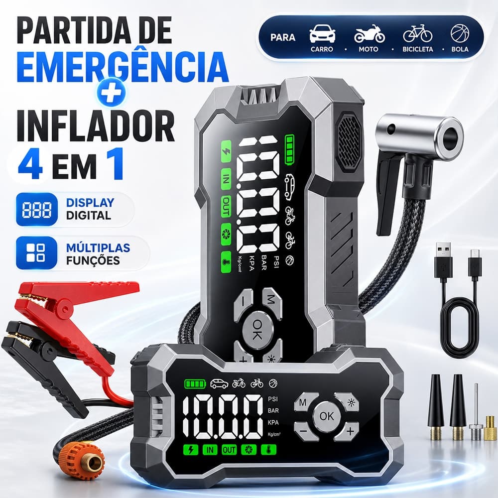 Portátil Auxiliar Partida Bateria Compressor Ar Inteligente
