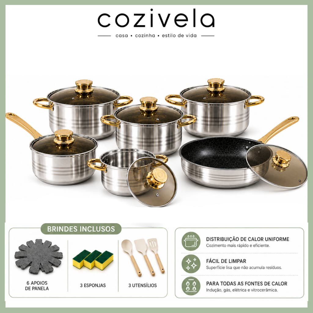 Kit 6 Jogo De Panelas Antiaderente Com 6 Tampa Conjunto Frigideira Fervedor Tampa de Vidro