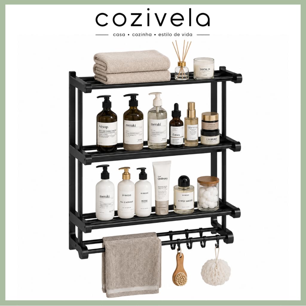 Prateleira de Parede Inox para Banheiro ou Cozinha 3/2/1 Níveis Suporta Shampoo, Sabonate e Banheiro
