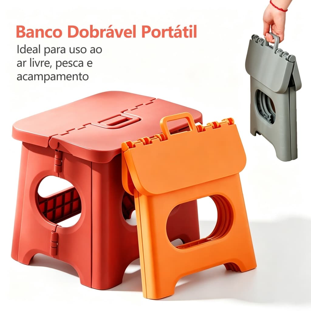 Banco De Plástico Dobrável Multiuso Banquinho 100kg Banqueta Portátil com Alça para Casa, Pesca e Acampamento