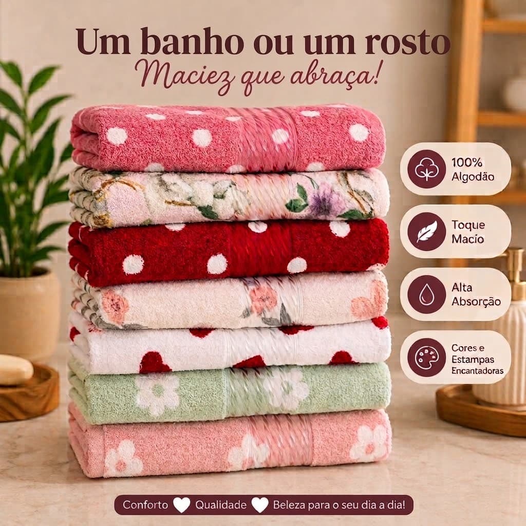 1 Toalha de Banho OU 1 Rosto 100% Algodão Felpudo Prisma Dohler Estampada
