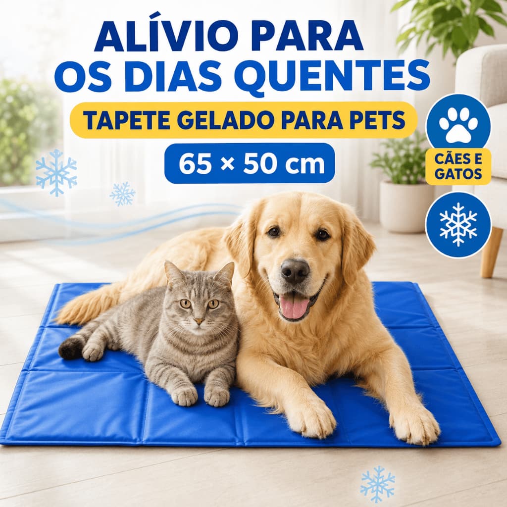Tapete Gelado Refrescante Pet 65x50cm para Cães e Gatos Sem Energia Tamanho M Azul